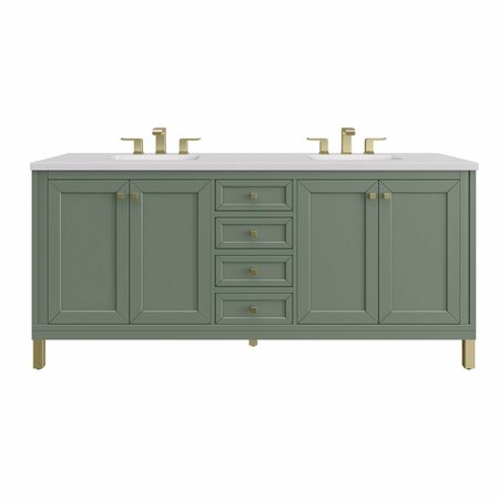 JAMES MARTIN VANITIES Chicago 72in Double Vanity, Smokey Celadon w/ 3 CM White Zeus Top 305-V72-SC-3WZ